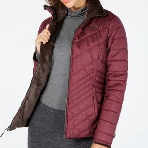 The North Face Burgundy Maroon Chocolate Reversible Mossbud Jacket Coat Fur XL